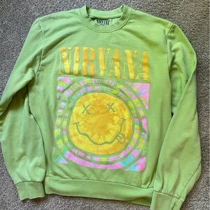 NIRVANA Green Sweatshirt with Yellow and Pink Design